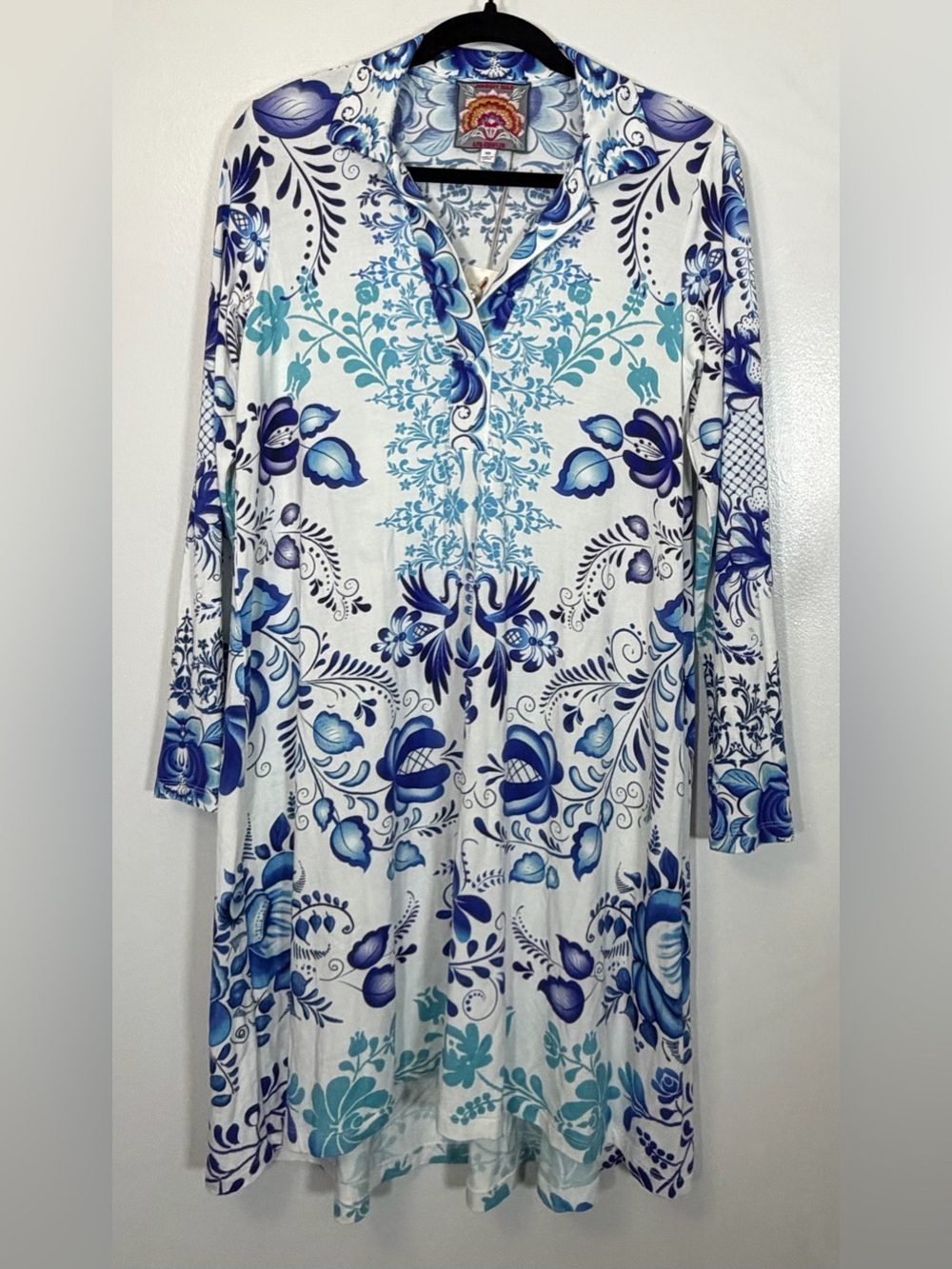 🆕 Johnny Was White Tunic with Blue Floral Print